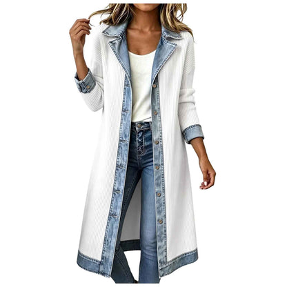 Cardigan Leonor | Cardigan Largo de Punto con Detalles Vaqueros