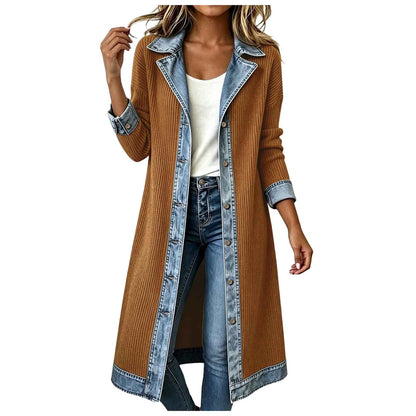 Cardigan Leonor | Cardigan Largo de Punto con Detalles Vaqueros