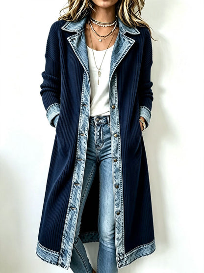 Cardigan Leonor | Cardigan Largo de Punto con Detalles Vaqueros