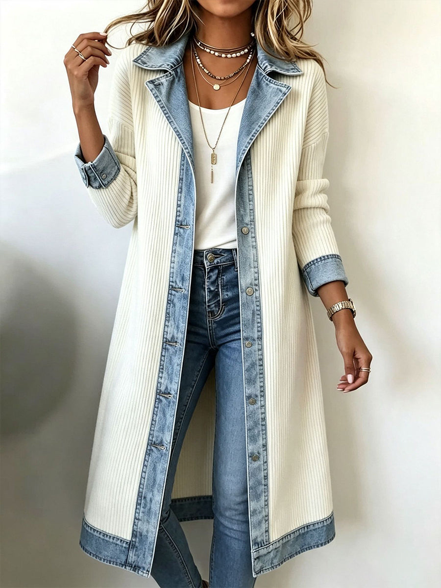Cardigan Leonor | Cardigan Largo de Punto con Detalles Vaqueros