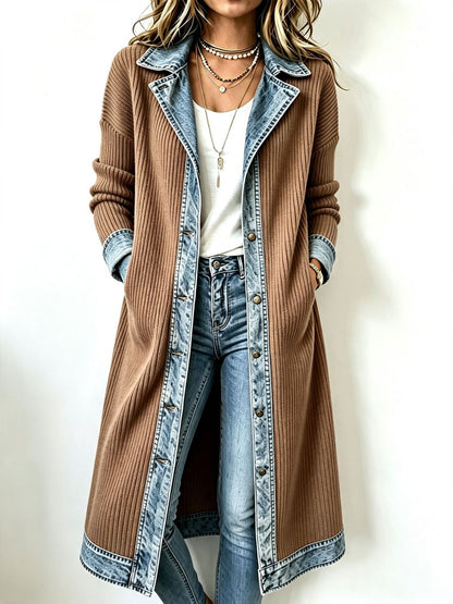 Cardigan Leonor | Cardigan Largo de Punto con Detalles Vaqueros